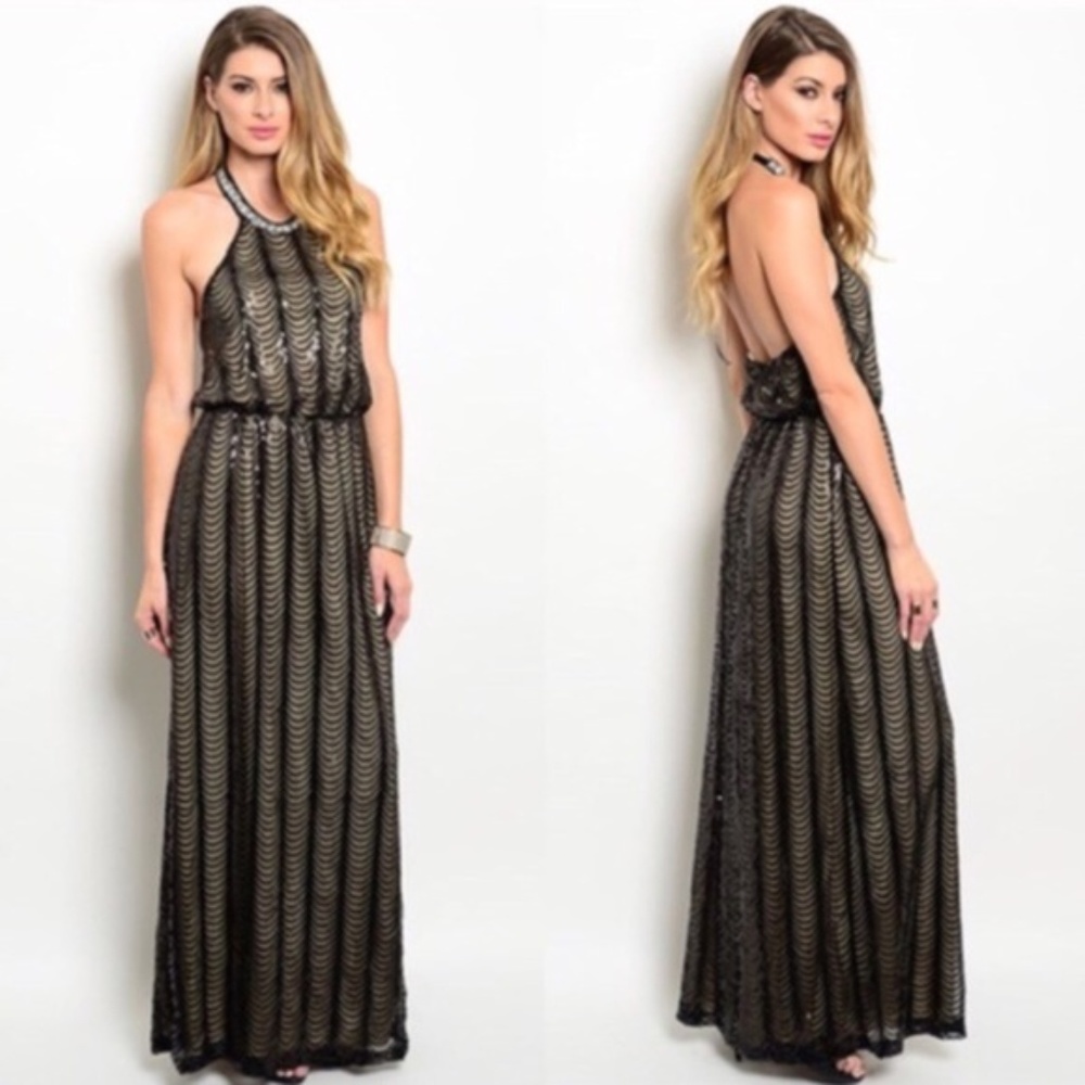 NWOT Sequin Halter Full Length Dress Sz S/M